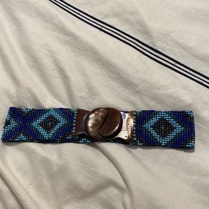 Blue beaded belt with wooden clasp